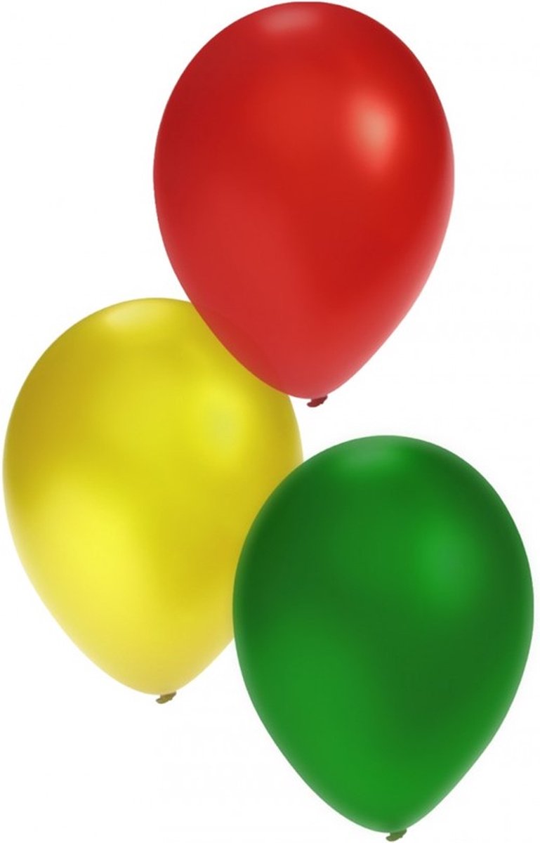 Kwaliteits ballon rood geel groen 12 inch per 50 stuks.