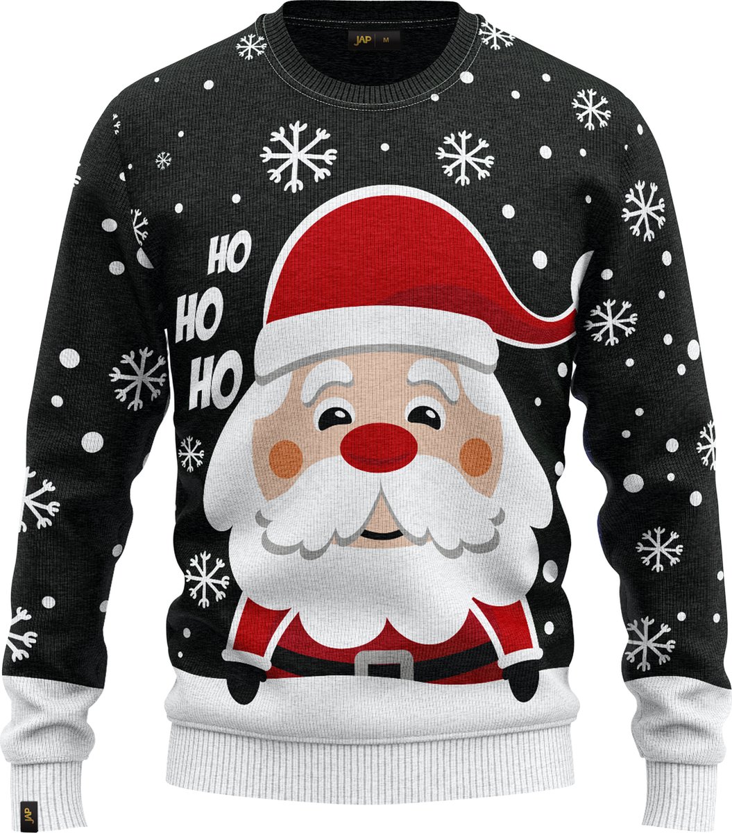 JAP Christmas Kersttrui (maat S) - 100% Gerecycled - Kriebelt niet - Kerstcadeau volwassenen - Foute Kersttrui dames en heren - Kerstman - Zwart