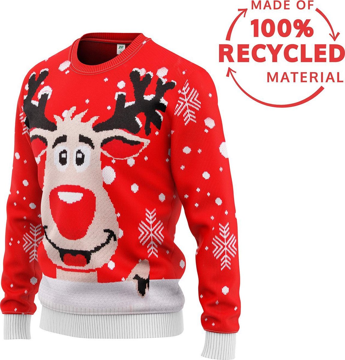 JAP Foute kersttrui - Rudolf het rendier - Dames en heren – XXL - Rood