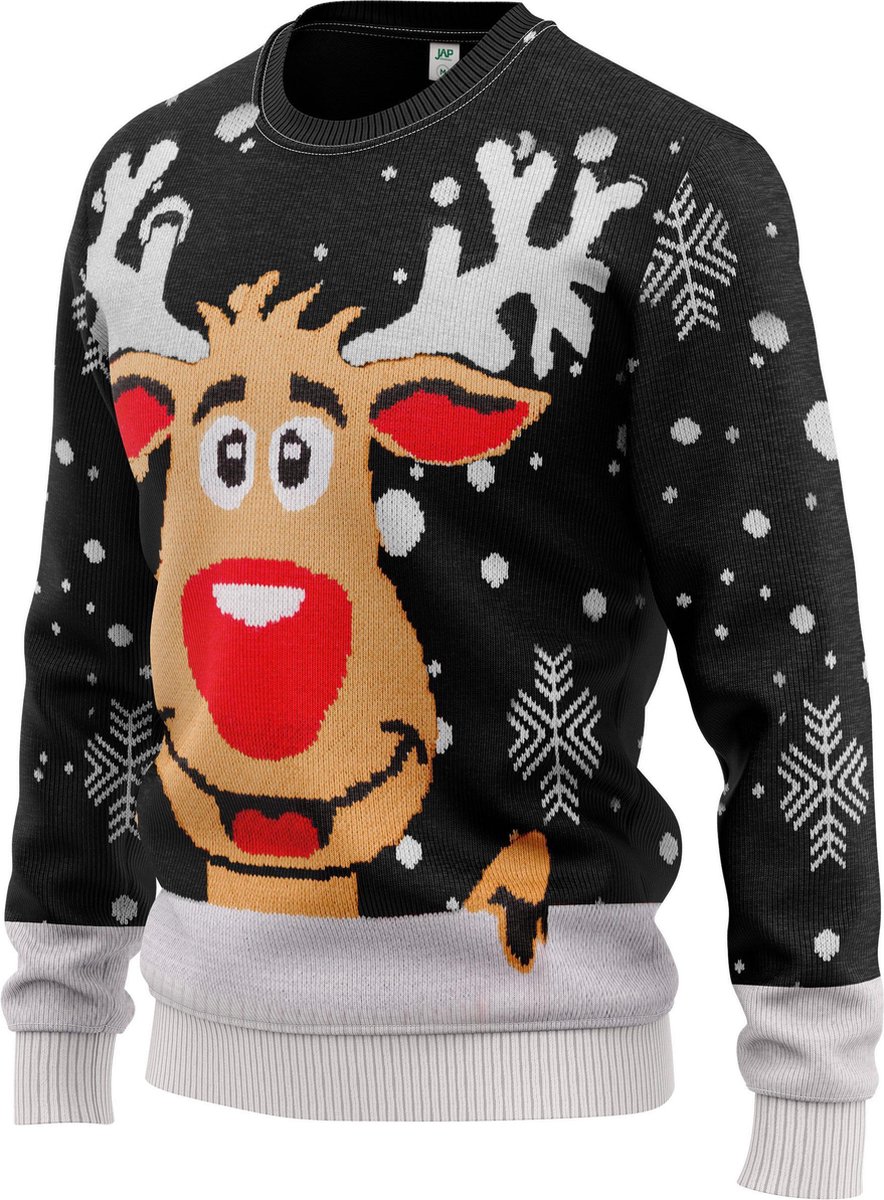 JAP Foute kersttrui - Rudolf het rendier - Kerst - Dames en heren - Kerstcadeau - XXXL - Zwart