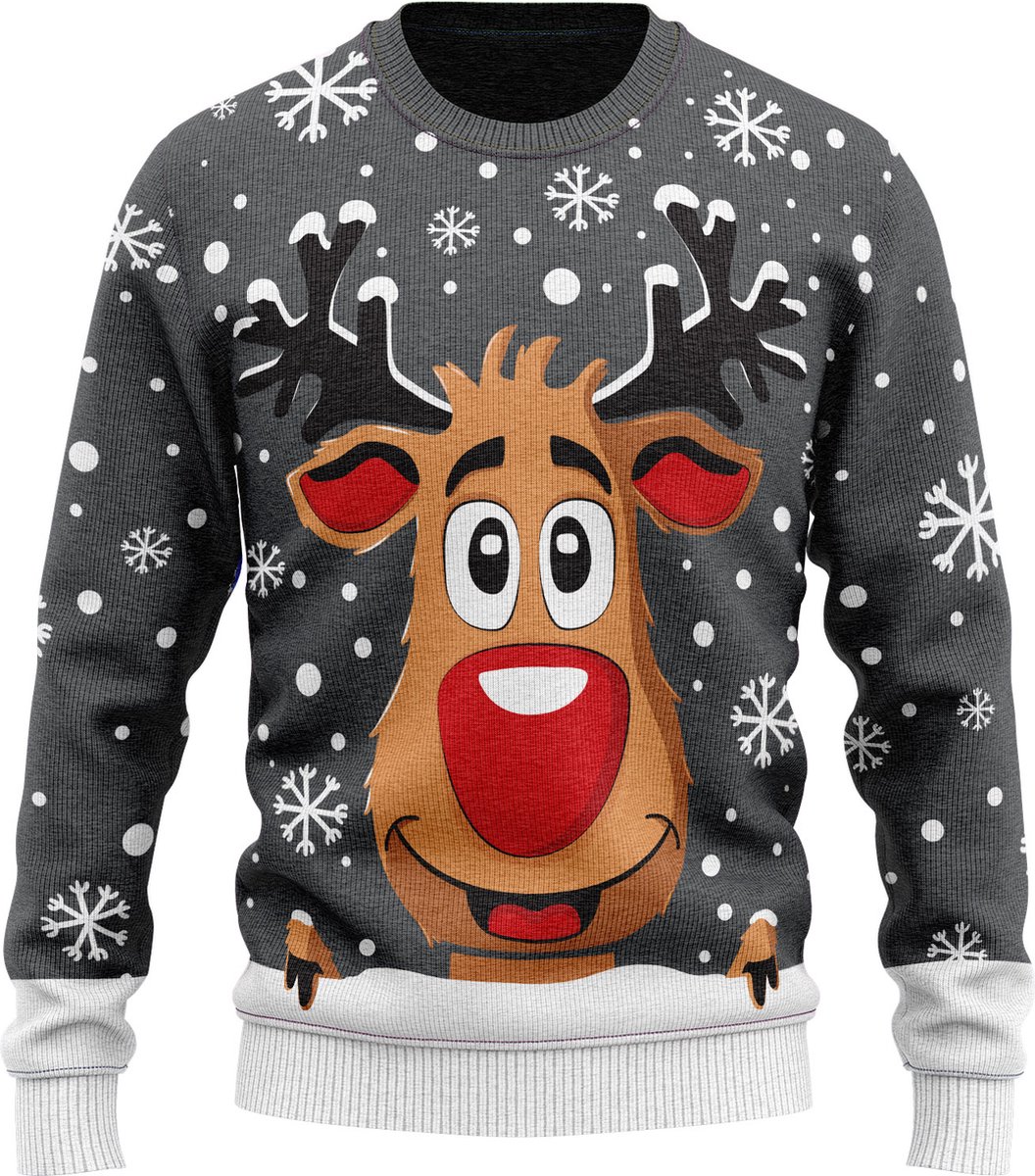 JAP Foute kersttrui - Rudolf het rendier - Kerstcadeau volwassenen - Dames en heren - Kerst - 3XL - Grijs