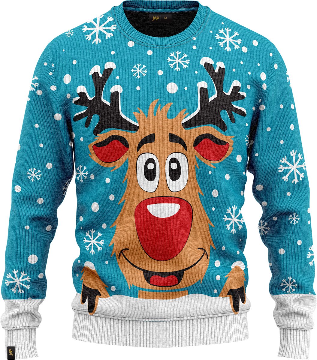 JAP Foute kersttrui - Rudolf het rendier - Kerstcadeau volwassenen - Dames en heren - Kerst - XL - Licht blauw