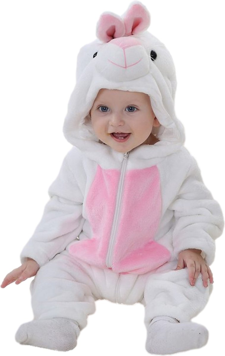 JAXY Baby Onesie - Baby Rompertjes - Baby Pyjama - Baby Pakje - Baby Verkleedkleding - Baby Kostuum - Baby Winterpak - Baby Romper - Baby Skipak - Baby Carnavalskleding - 18-24 Maanden - Wit Konijn
