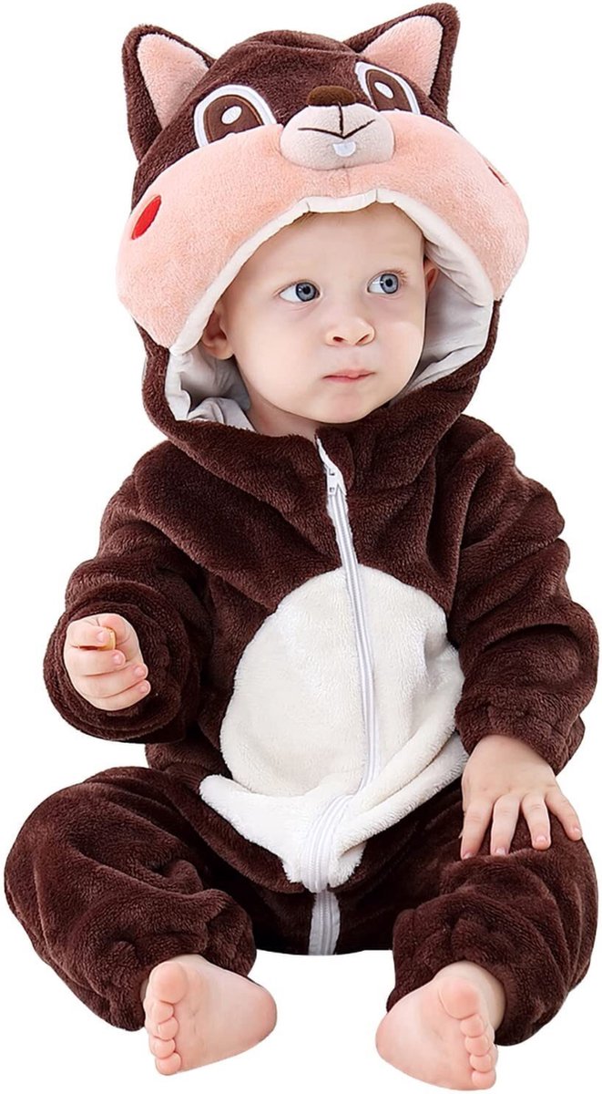 JAXY Baby Onesie - Baby Rompertjes - Baby Pyjama - Baby Pakje - Baby Verkleedkleding - Baby Kostuum - Baby Winterpak - Baby Romper - Baby Skipak - Baby Carnavalskleding - 24-30 Maanden - Eekhoorn
