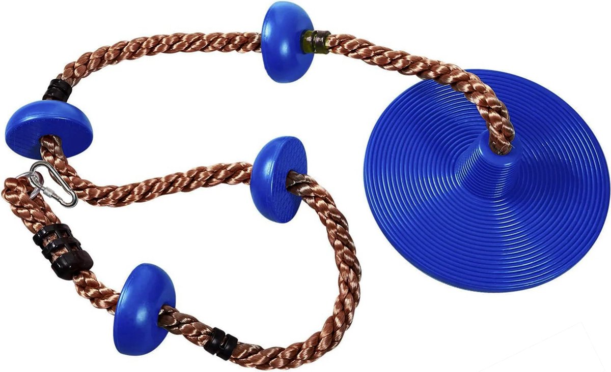 JAXY Schotelschommel - Klimtouw Met Knopen - Schommelzitje - Kimtouw Schommel - Klimtouw - Swing - Kinderschommel Buiten - Blauw