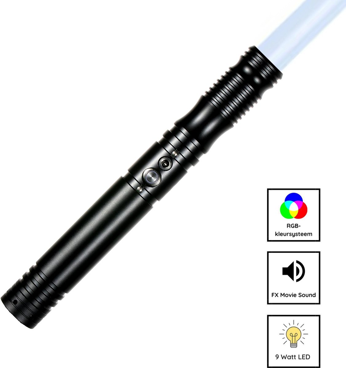 Professionele Star Wars Lightsaber met Geluid en RGB-kleursysteem - RGB 11 Kleuren en Geluid - Lightsaber - Star Wars Lichtzwaard - Laserzwaard voor Duelleren - 115 CM -  Zwart Handvat