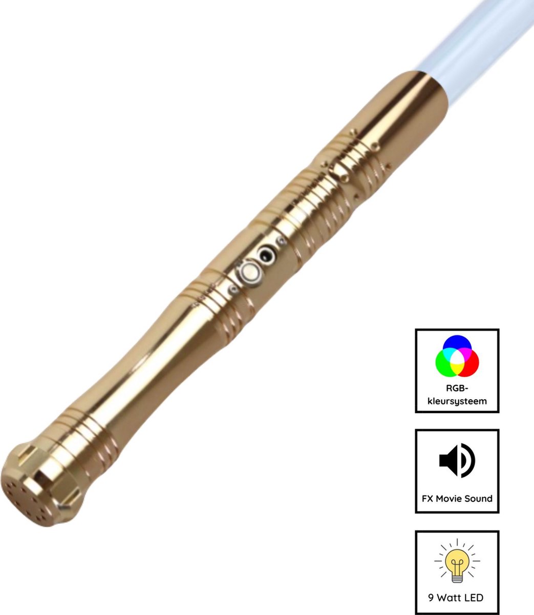 Treasure Star Wars Lightsaber - RGB 11 Kleuren en Geluid - Lightsaber - Lichtzwaard - Star Wars Lichtzwaard - Laser Zwaard voor Duelleren - Aluminium Handvat - 114 CM - Goud