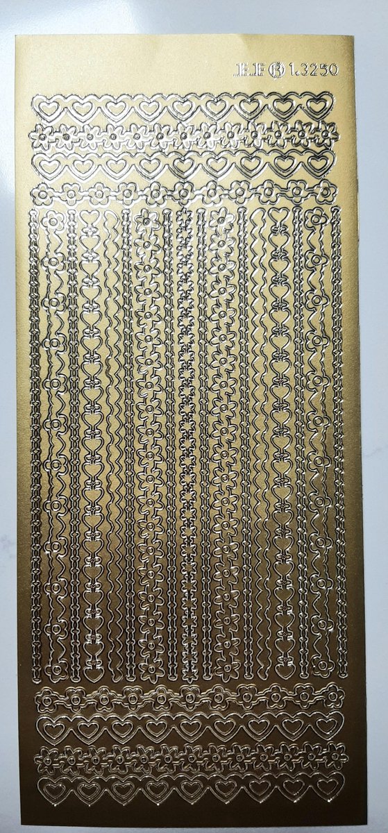 Jeje 1.3250 - stickervel gouden randen met hartjes en bloemetjes - 25 sierranden - sierrandjes - decoratieve stickers goud - peel off sticker
