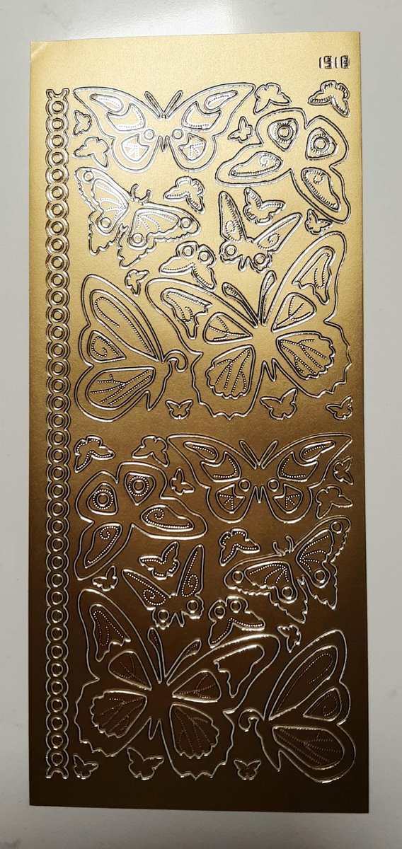 Jeje 1918 goud - stickervel 36x gouden vlinders klein en groot - 1 sierrand - peel off decoratieve stickers - kaarten fotoalbum art journal