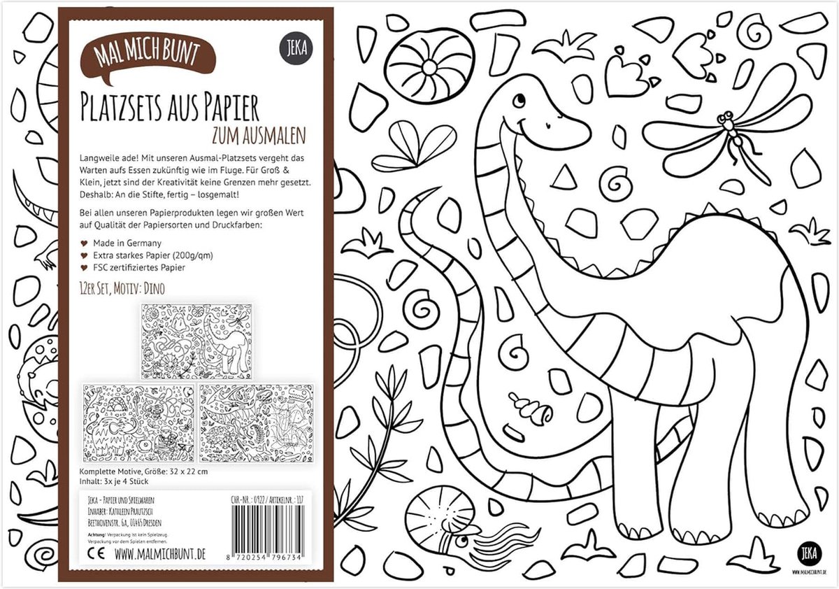 12 Placemats om te kleuren: Dinos