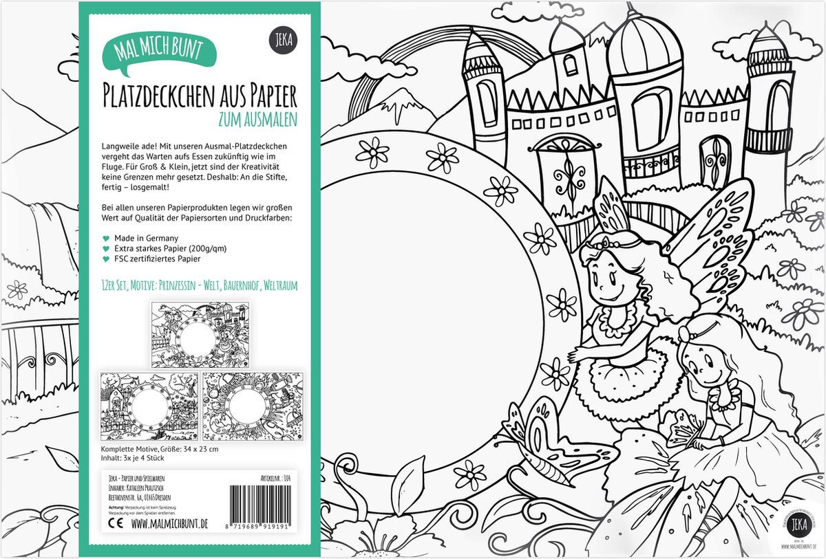 12 Placemats om te kleuren: Motief Mix Prinses Boerderij Ruimte