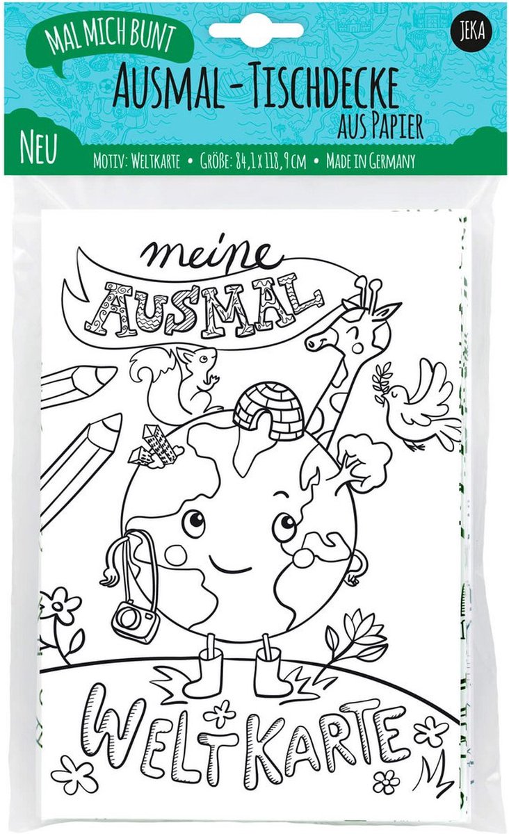 JEKA XXL Kleurplaat Wereldkaart - Groeps tafelkleed van papier - 120 x 85 cm