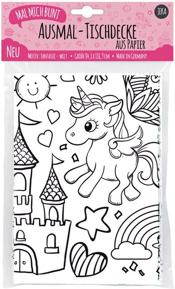 Kleurbaar Tafelkleed - Kleurplaat XL - Tafelkleurplaat - Tafelkleed Ammelaken - Inkleuren - Fantasie Unicorn Eenhoorn - Bloemen Prinses Sprookje Bloem Vlinder Fantasy Princess Meisje Kleur plaat Tekening Versiering Tekenen Kleuren Tablecloth