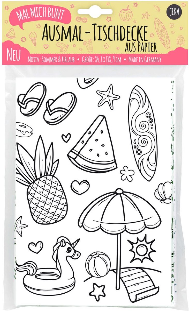 Kleurbaar Tafelkleed - Kleurplaat XL - Tafelkleurplaat - Tafellaken Ammelaken - Inkleuren - Zomer - Summer - Vakantie - Partijtje Feestje - Knutselen - Kleurkleed - Kinderen Meisje Jongen - Kleur plaat Tekening Versiering Tekenen Kleuren Tablecloth