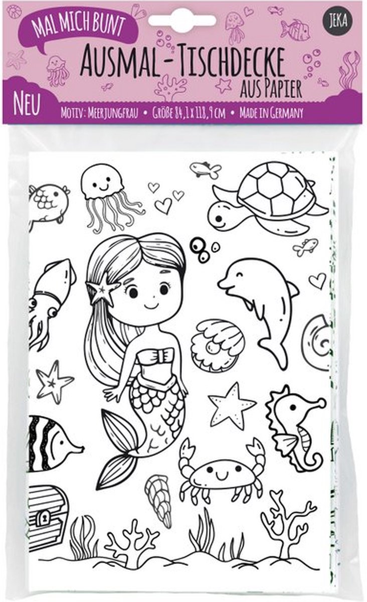 Kleurbaar Tafelkleed kleurplaat - Inkleuren Inkleurbaar tafel kleed - Mermaid Onderwater Zeemeermin Onderwaterwereld Vis Dolfijn Krab Kasteel Prinses Meisje Meisjes Schatkist Kwal Onder water Zee Eiland - Tekenen Kleuren XL Kleurplaat