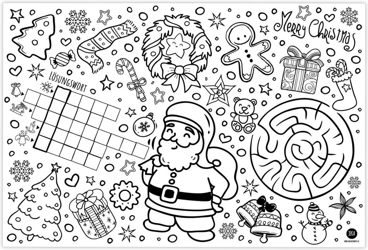 Papieren placemat / kleurplaat - Kerst (12 stuks)