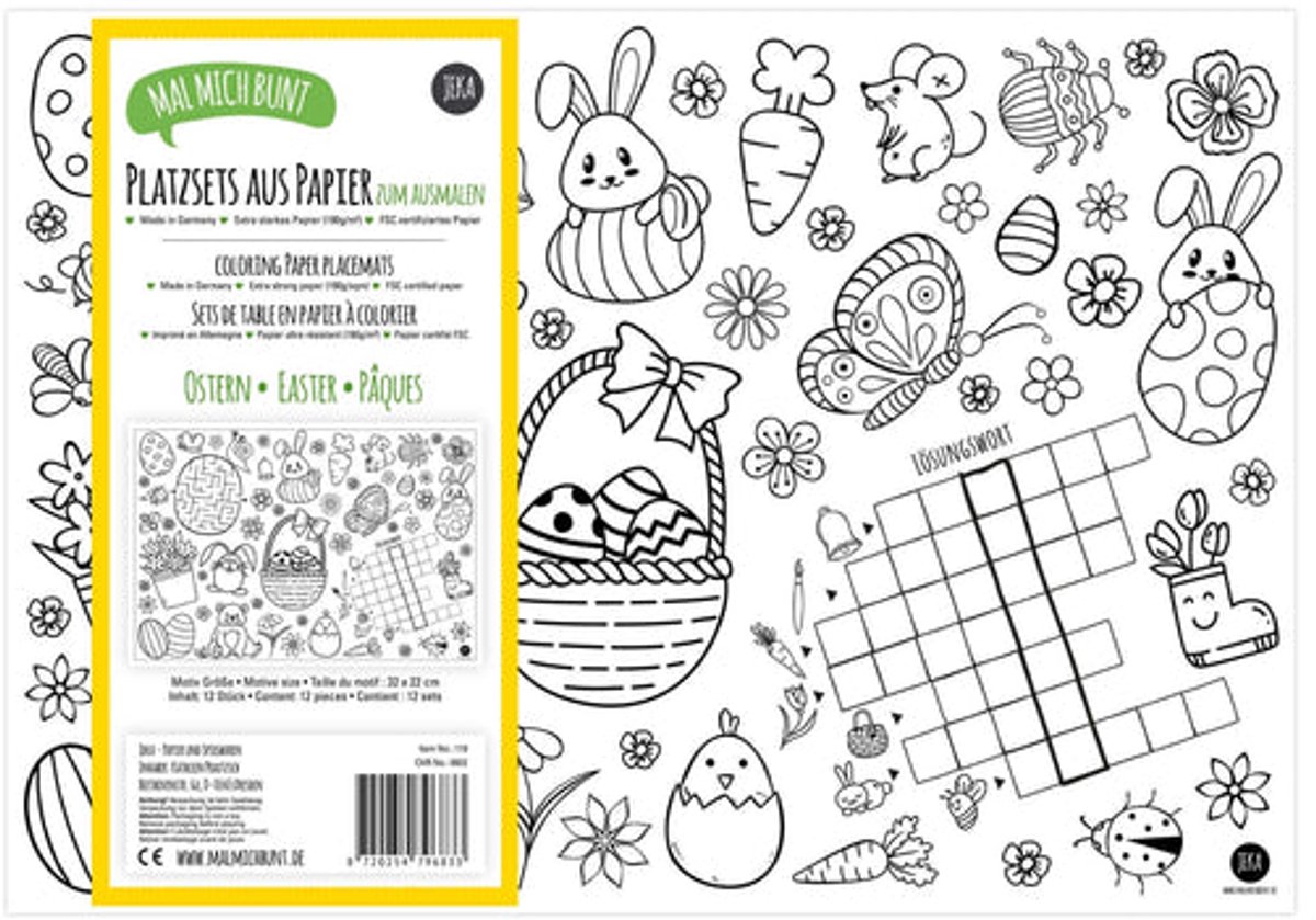 Papieren placemat / kleurplaat - Pasen (12 stuks)