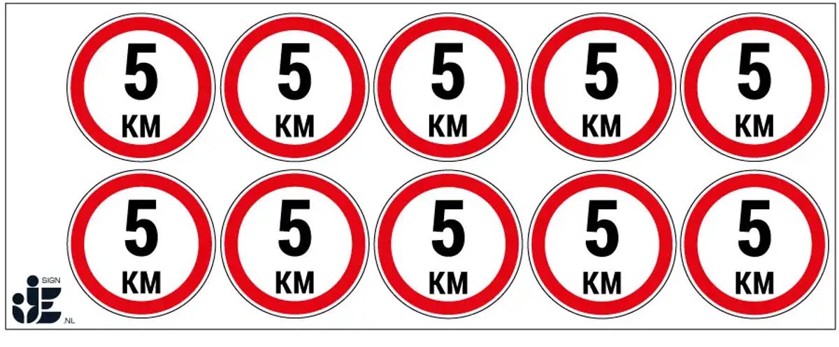 5 km sticker - 5 cm - 10 stuks per vel