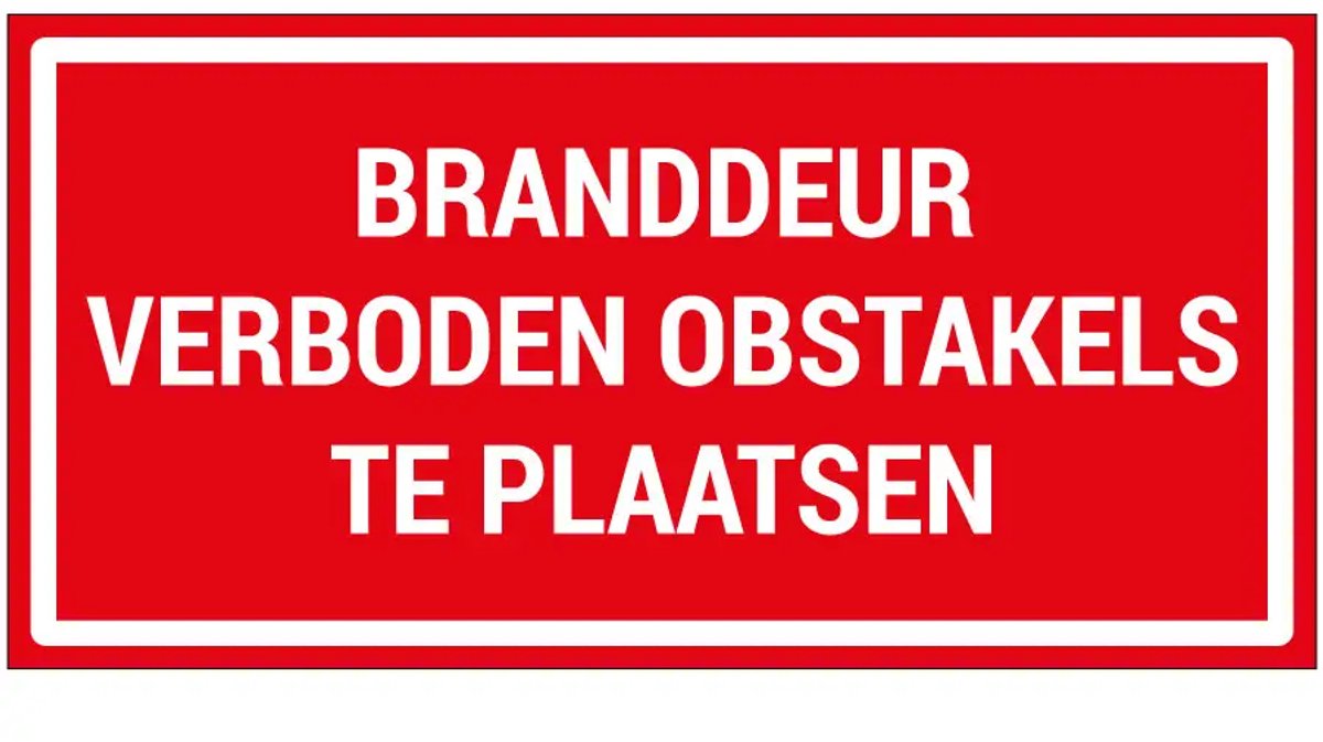 Branddeur verboden obstakels te plaatsen sticker - 40 x 20 cm