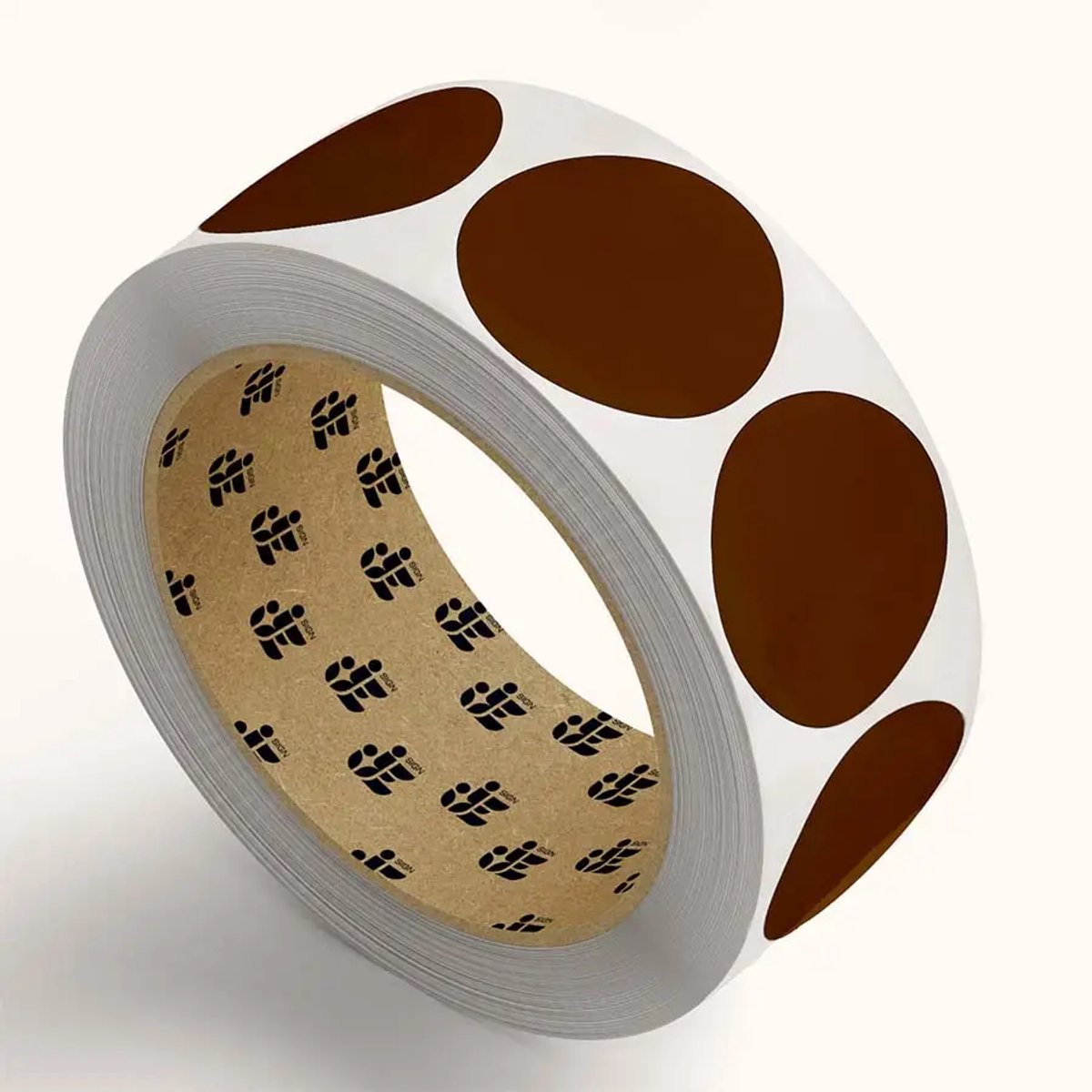 Bruine stickers op rol - rond - 7,5 cm - 318 stickers per rol