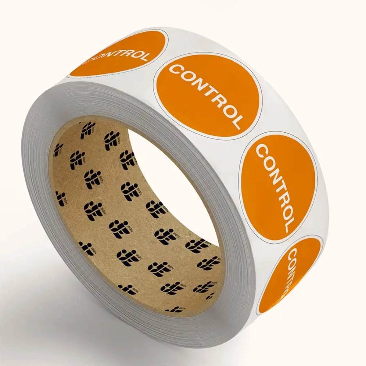Control stickers op rol - oranje wit - 2,5 cm - 901 stickers per rol