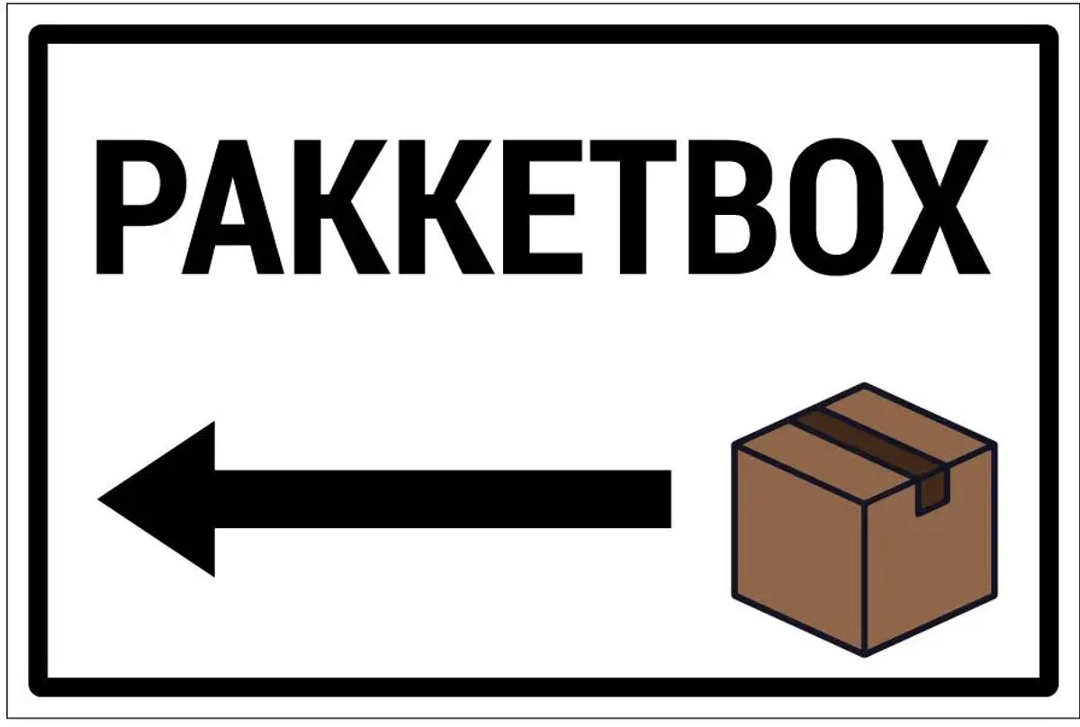 Pakketbox links sticker - 18 x 12 cm