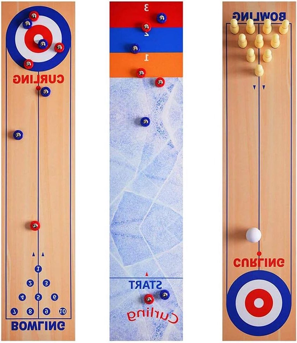 JGS Premium - 3-in-1 Tafel Curling, Bowlen en Shuffleboard Spel - Leuk voor kinderen en volwassenen, familie spelletjes