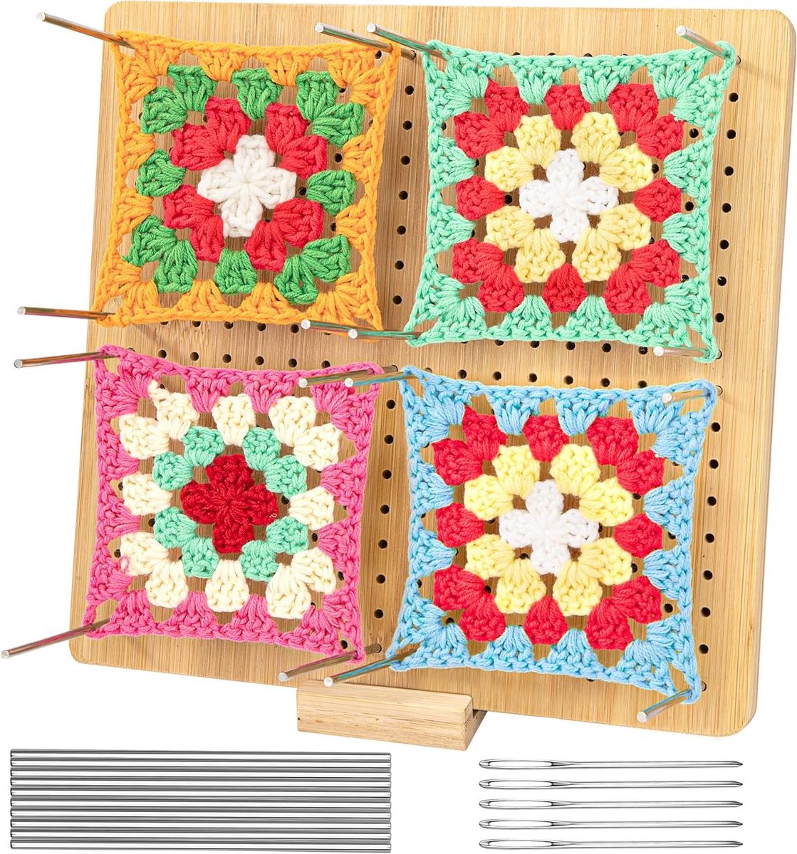 JGS Premium - Bamboe Vergrendelplank voor Haak- en Breiwerk - 23 cm - Inclusief 20 RVS staafpennen en 5 naalden