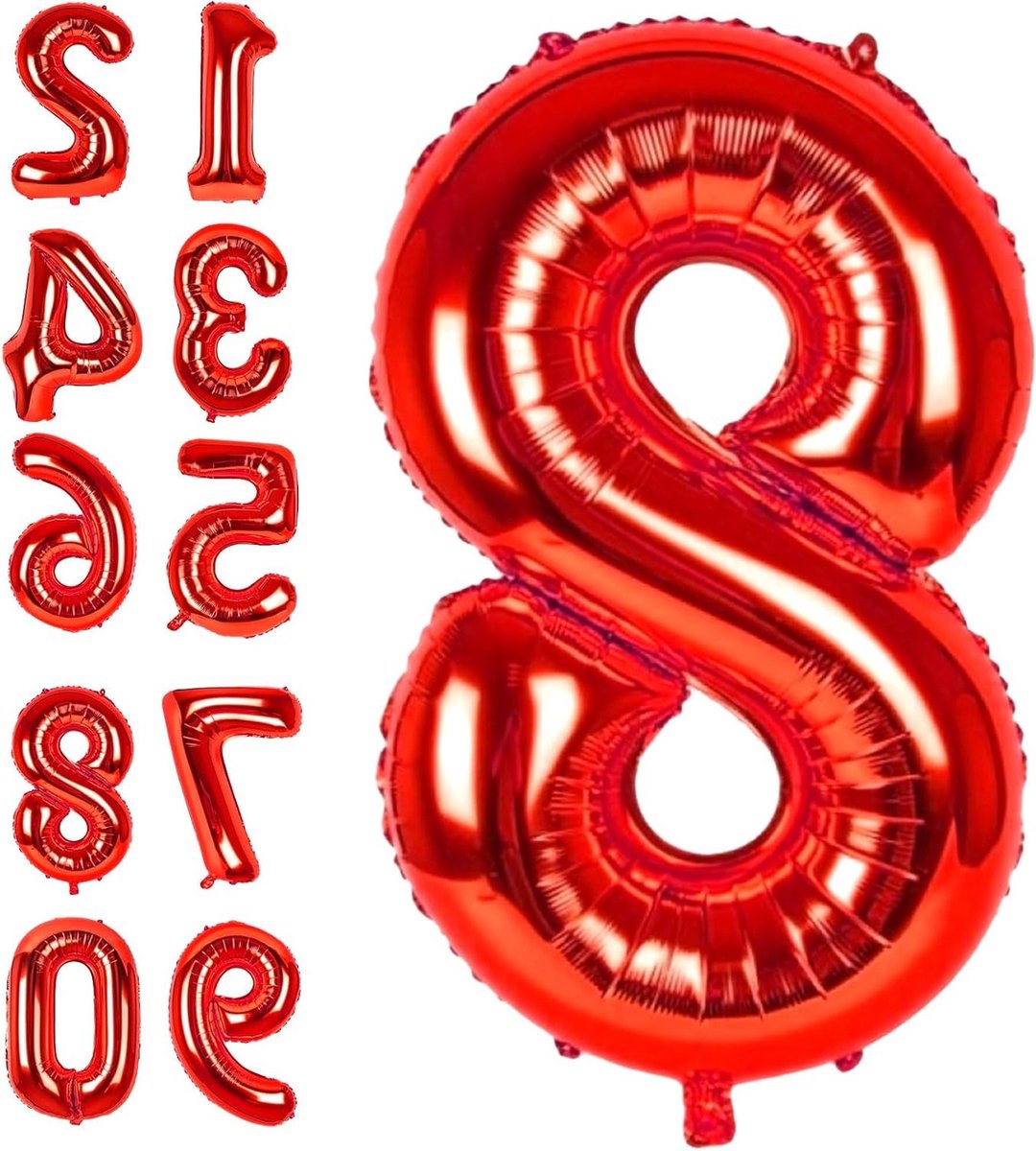 JGS Premium - Cijferballonnen 8 rood folieballon 90 cm heliumballonnen voor verjaardag meisjes jongens babyshower feestdecoratie.