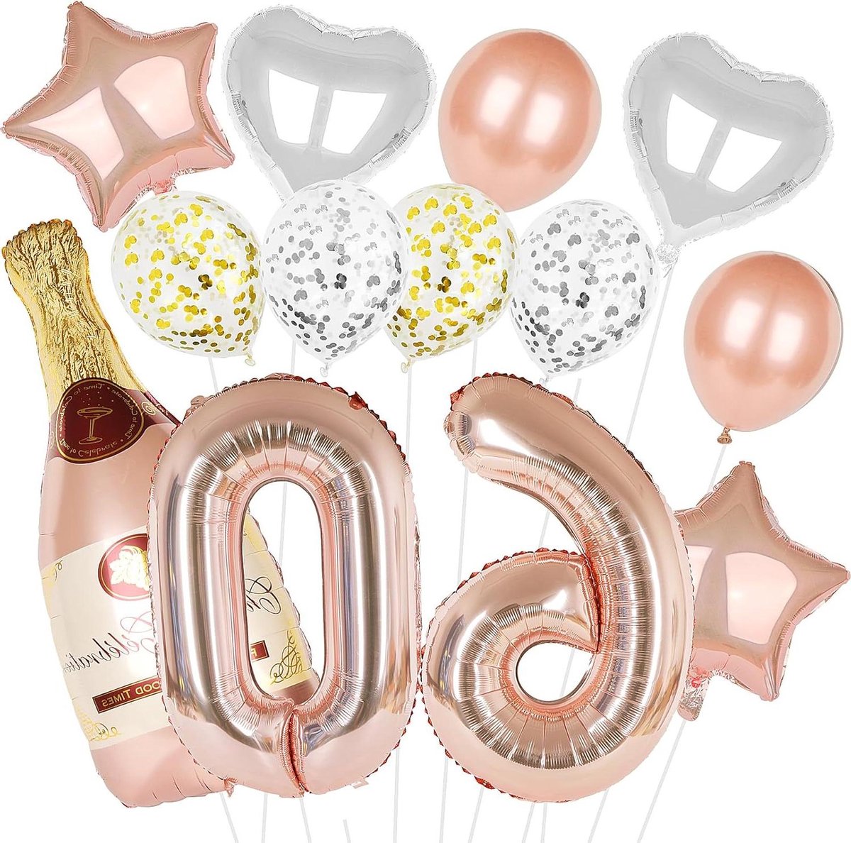 JGS Premium - Decoratie 60e verjaardag vrouwen roségoud helium ballonnen set