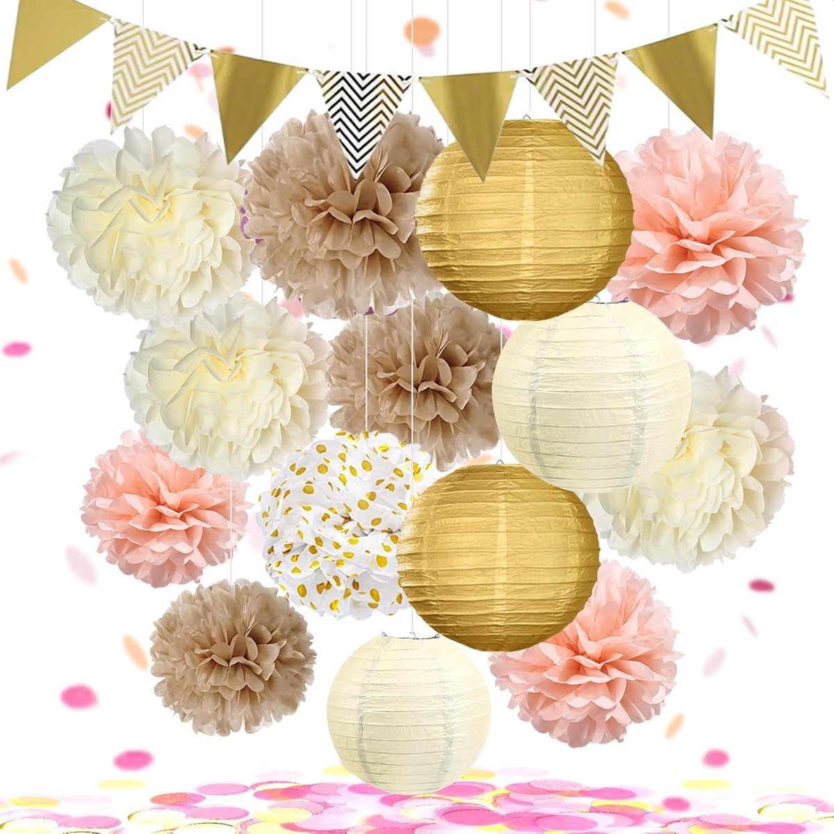 JGS Premium - Gouden decoratie set voor bruiloft, schoolfeest en meer - 16 stuks