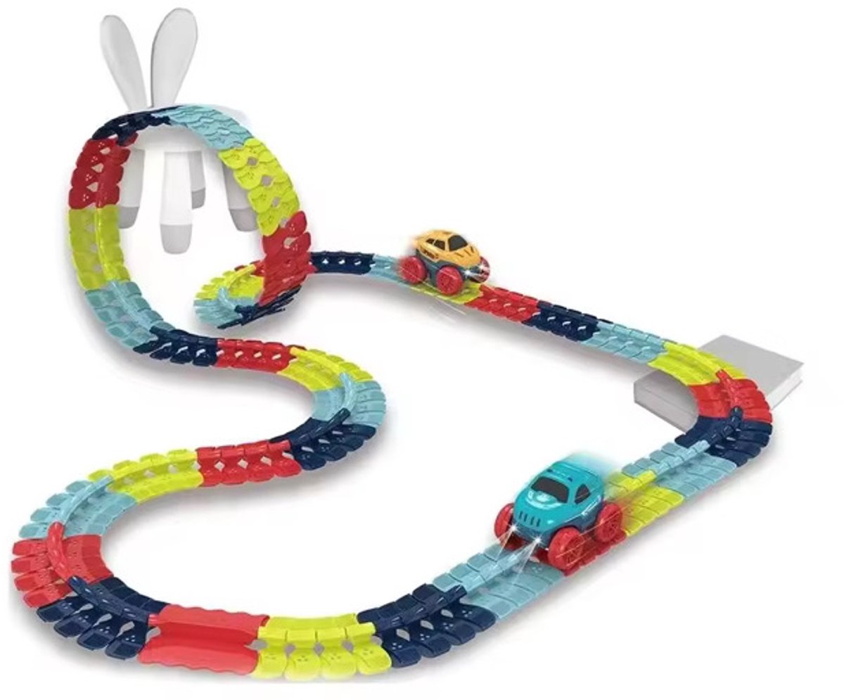 JMKA Racebaan - Stuntautos - Baanautos - LED-verlichting - 92-delige race-doe-het-zelfset - Speelgoed voor 3-jarigen - Verjaardagscadeaus - Feestdagen cadeau