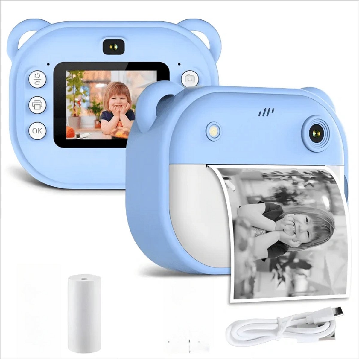 JOLLY TRINKLE®Instantcamera met Printer papier-Inktloze Fotoprinter Compact - Kinder Camera - Fototoestel voor Kinderen Jongens & Meisjes - Digitaal Kindercameras Speelgoed - Fotoprinter Speelgoedcamera Pocket Printer Blauw