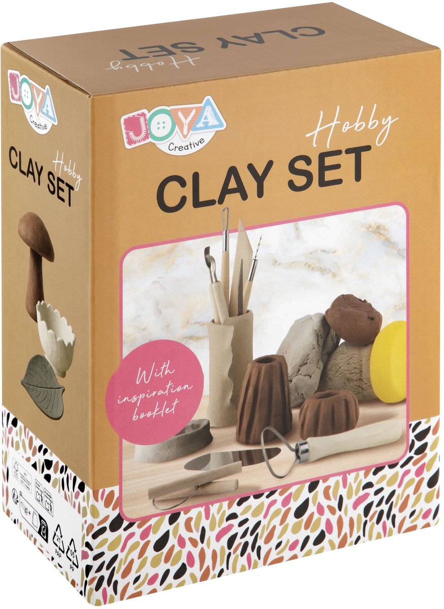 Joya Creative Boetseerklei Volwassenen Set - 13pcs - Home Deco Pakket Volwassenen - Luchthardende Klei in Natuurtinten - Boetseerklei Gereedschap - Inspiratieboek inbegrepen - Home Deco Knutselpakket voor Volwassenen