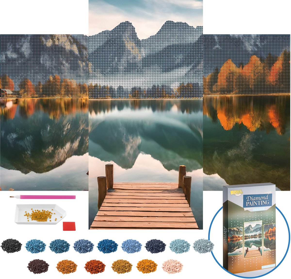 Joya Creative Diamond Painting Volwassenen Landschap Drieluik Schilderij DIY - Diamond Painting Pakket - Ronde Steentjes - Inclusief Diamond Painting Pen - Voor Volwassenen en Kinderen - Afmeting 40x20cm en 30x20cm