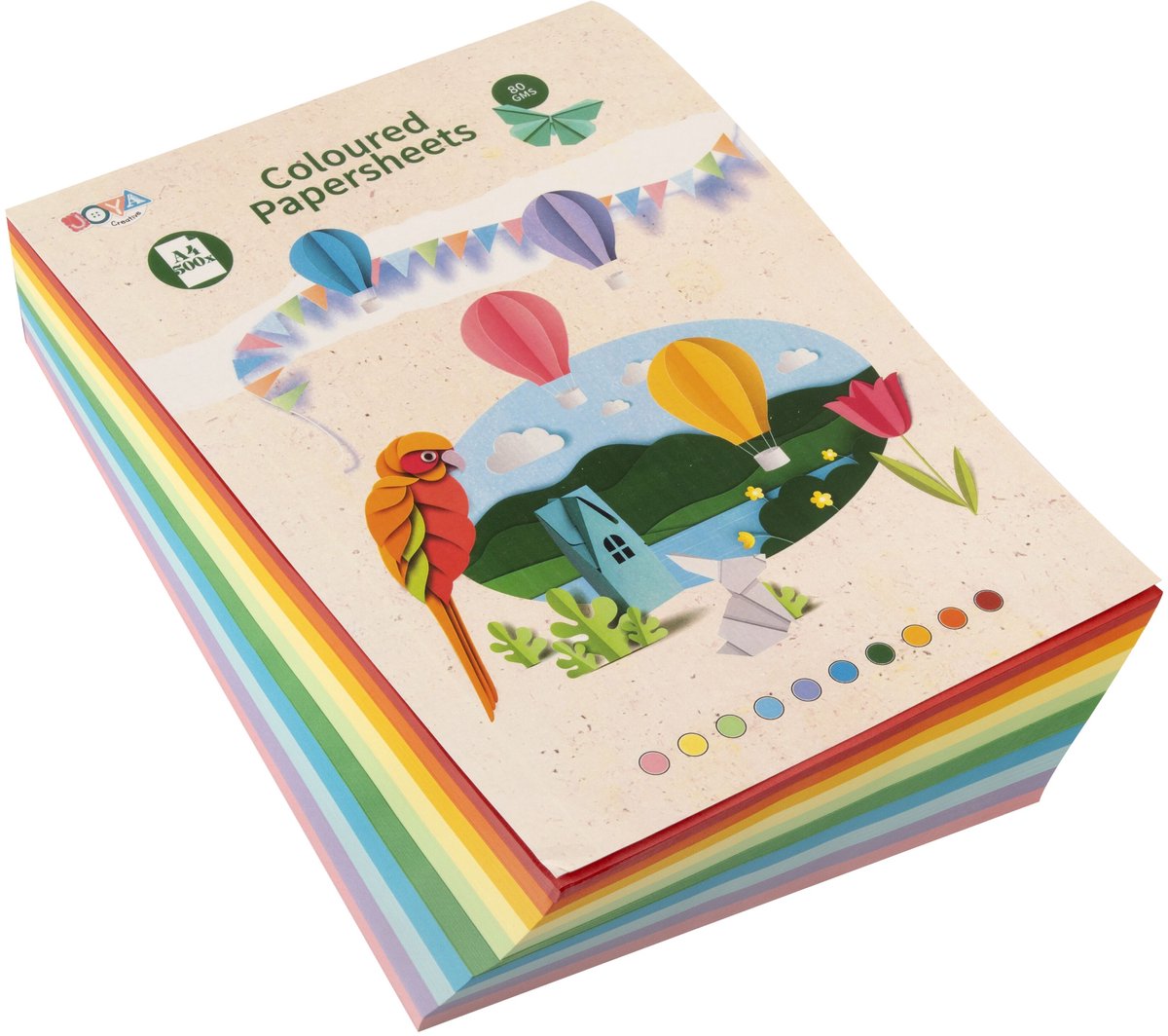 Joya Creative Gekleurd Papier 500pcs - 80 grams - Knutselpapier - A4 formaat - Vouwpapier - Knutselfeestjes - 10 verschillende kleuren - Knutselen voor Kinderen en Volwassenen