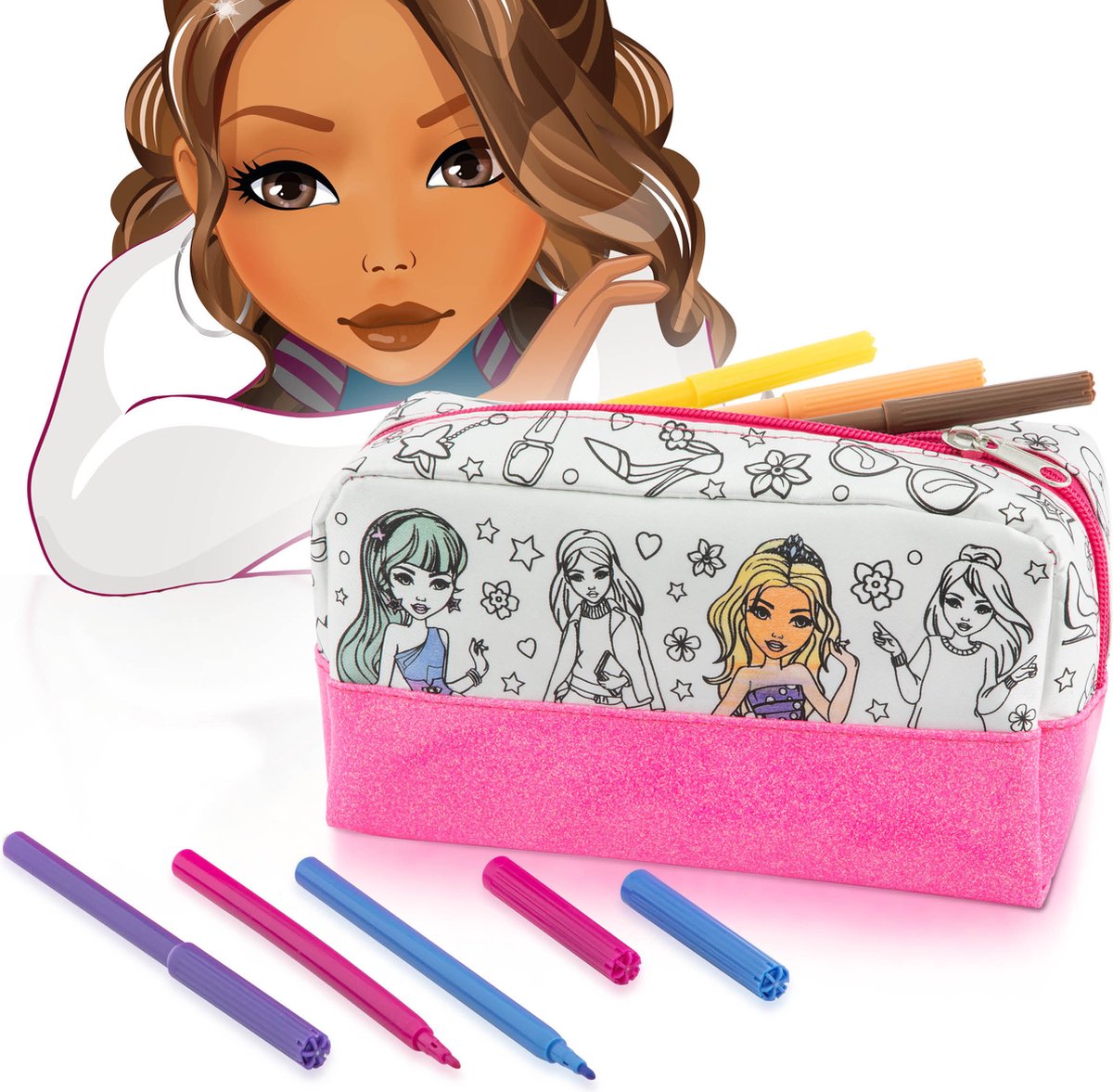 Kleur je Etui Modepakketten - Besties Editie - DIY Knutselpakket - Magic Colouring - Speelgoed voor Meisjes 4 Jaar - Inclusief 6 Textielstiften