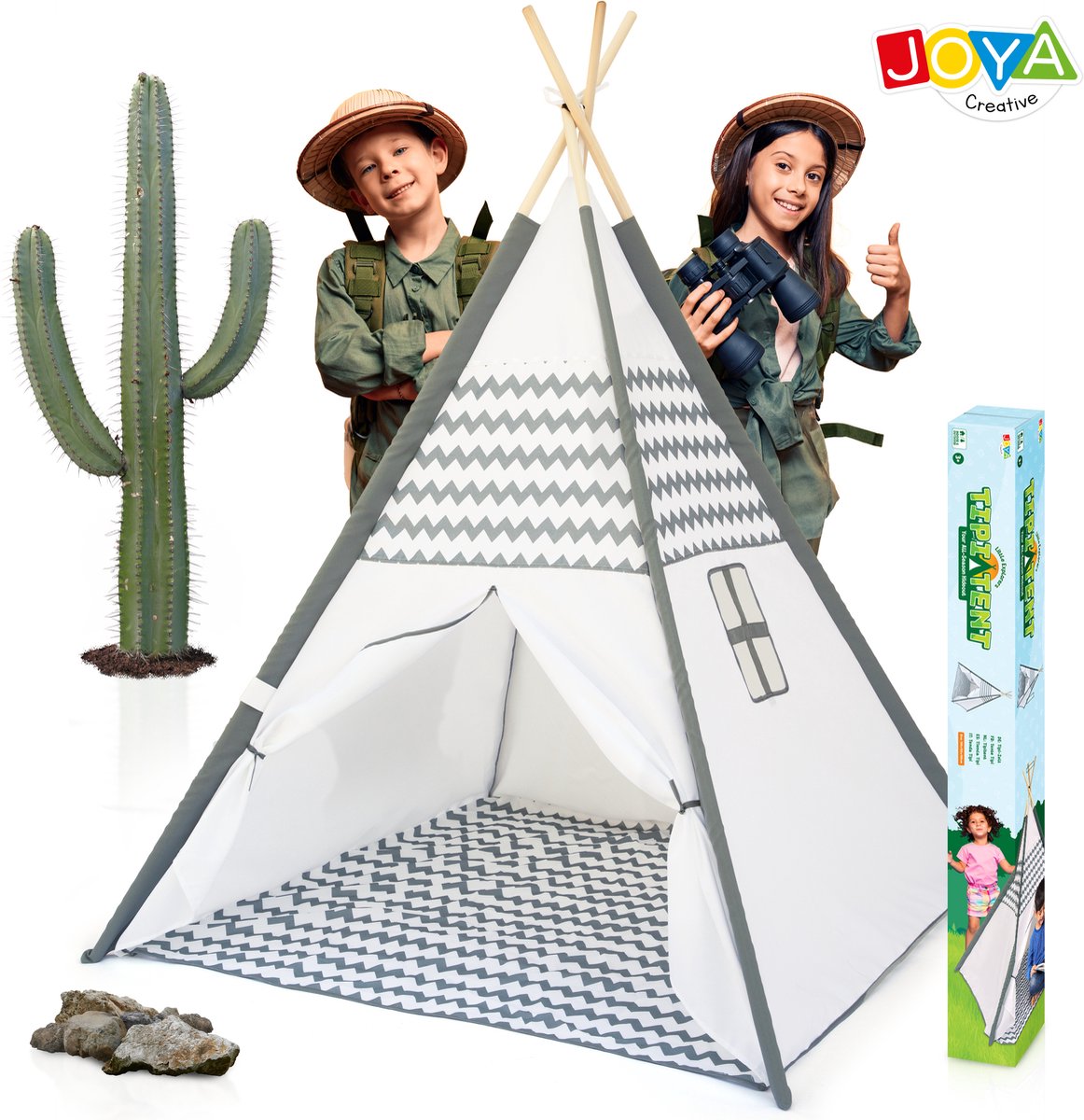 Tipi Tent Kinderen - Speeltent - Inclusief Vloermat - 120x120x160 cm - FSC Houten Stokken - Binnentent