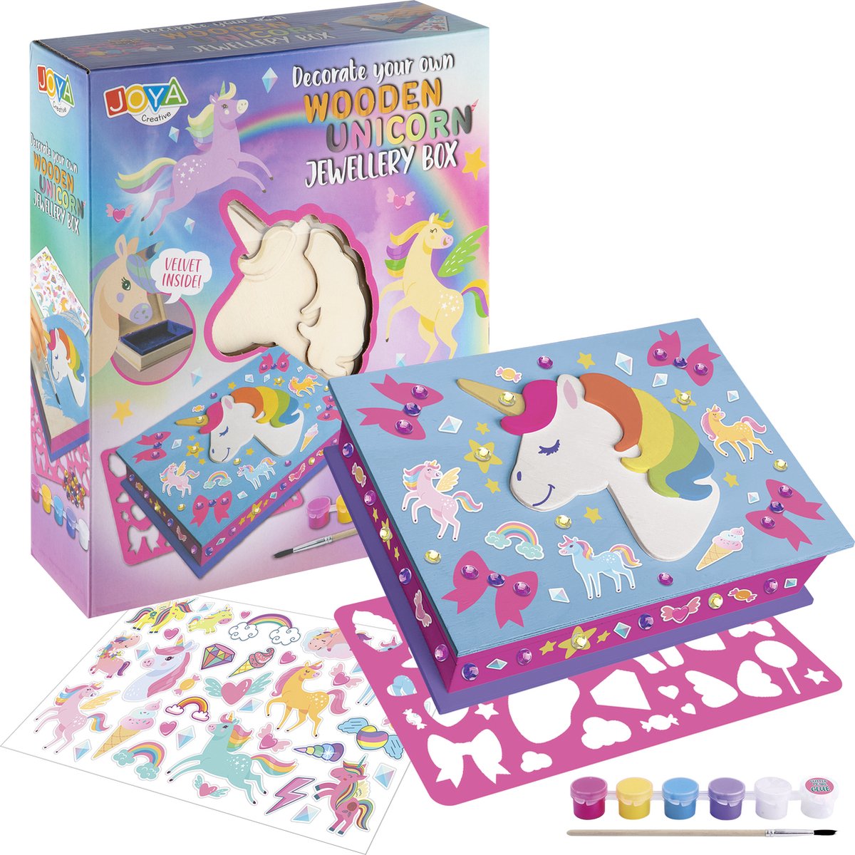 Unicorn Knutselen voor Kinderen - Schilder- en Modepakket met Sieradendoosje, Inclusief Tekenpakketten, Stickers en Pixelpakketten