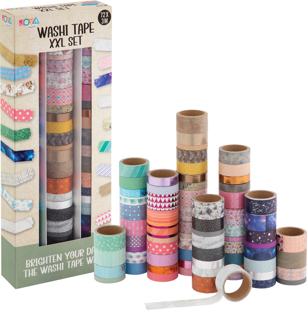 Washi Tape 72pcs - bullet journal accesoires - 3 meter per rol - Verschillende Designs - Stickers & Tapes - Journaling - Stickers Bullet Journal