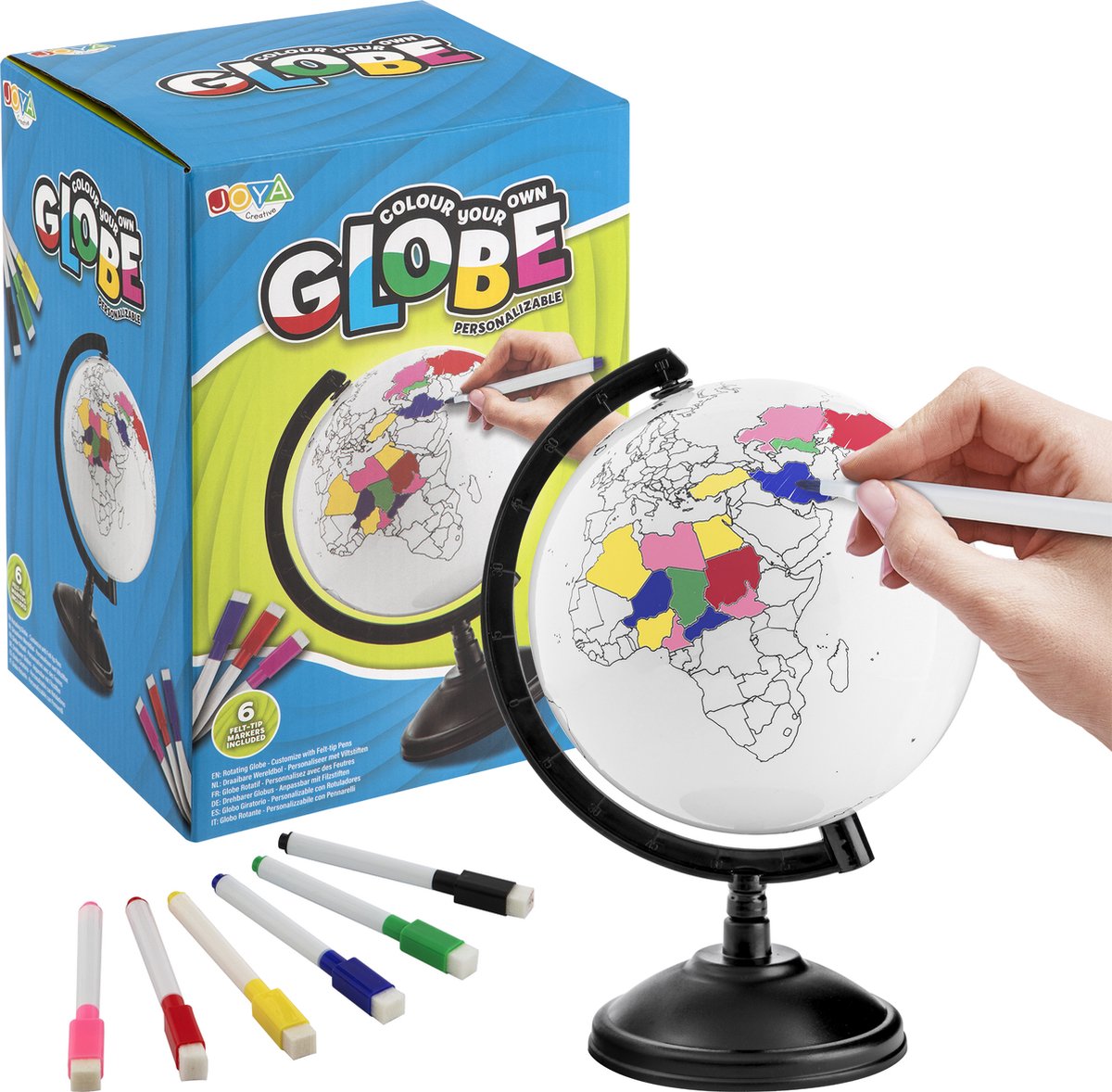 Wereldbol Kinderen Educatief - Inkleuren - Educatief Speelgoed - 6 Kleuren Uitwisbare Markers - Personaliseer je Eigen Wereldbol - Creatief Speelgoed voor Kinderen - Wereldbol Decoratie