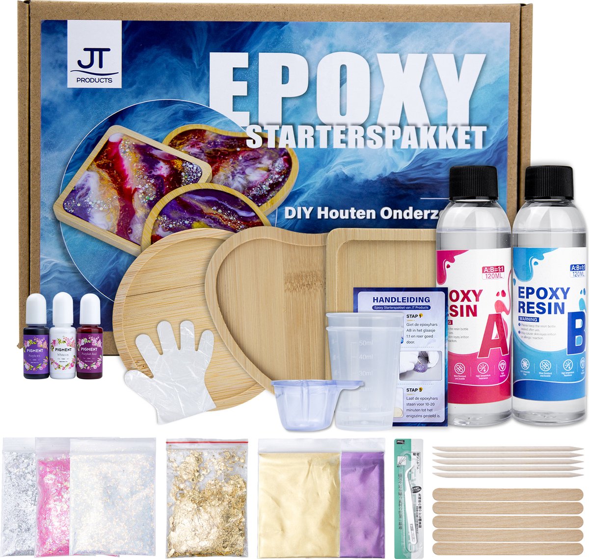 JT Products Epoxy Starterspakket Onderzetters - Giethars - Epoxy Resin - Epoxy Set - Resin Starterspakket - Epoxy Hars - Epoxy Lijm - Epoxy Set - Epoxy Starterskit - Onderzetters Voor Glazen - Kerst Cadeau