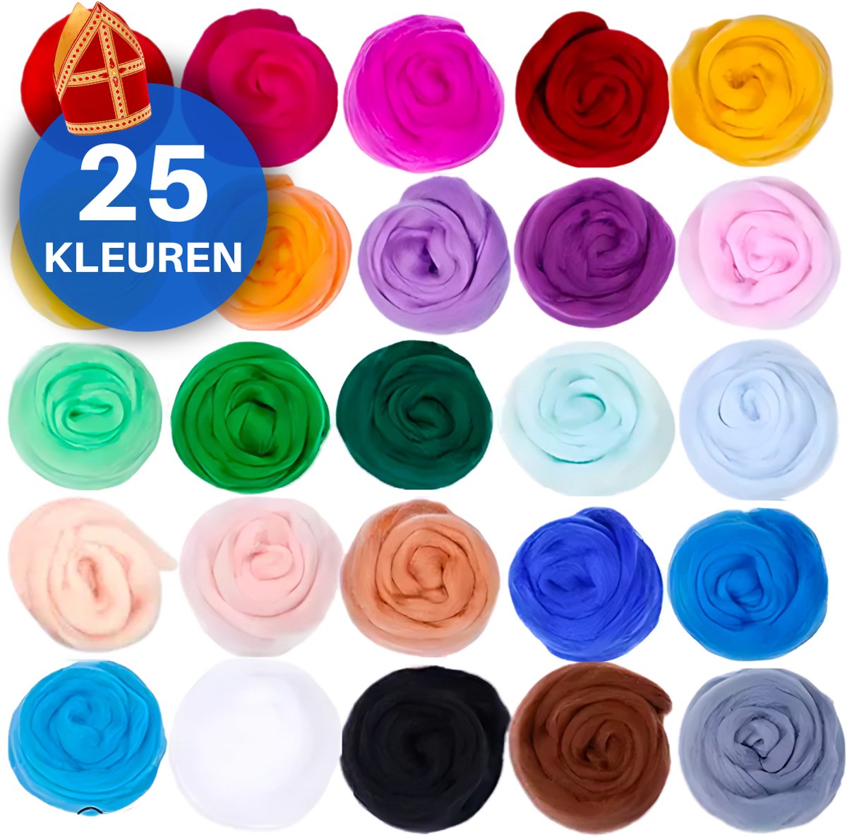 JT Products Naaldvilten Viltwol 25 Kleuren 5 Gram Wol - Naaldvilt - Totaal 125 Gram Wolvilt - Needle Felting Pakket - Knutselen Voor Beginners En Gevorderde - Naald Vilt Wol - Sinterklaas Cadeautjes