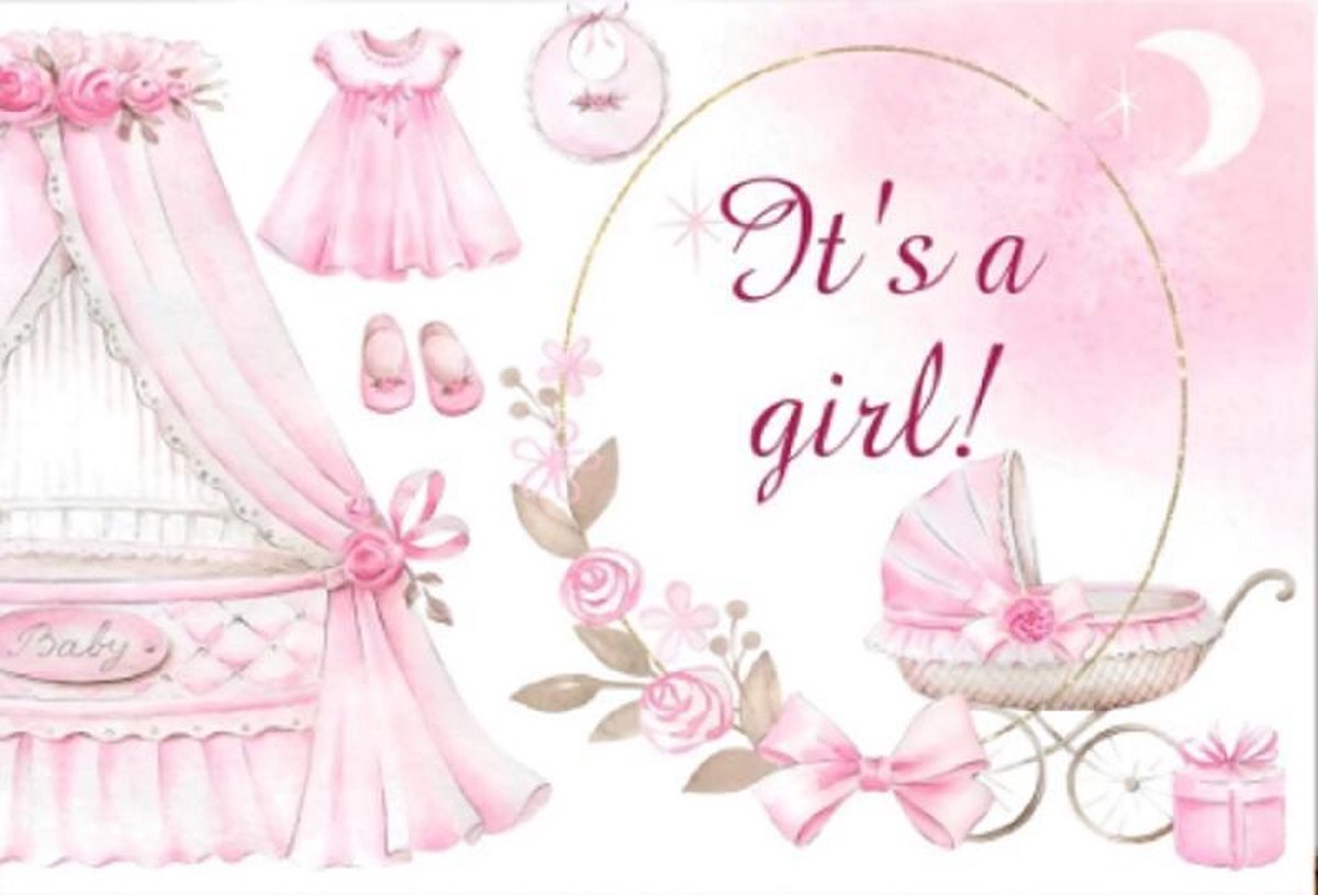 Geboorte - Its a girl - Versiering - Raam - Poster - Wanddoek - Banner van Polyester - 150cm (Breed) x 100cm (Hoog)