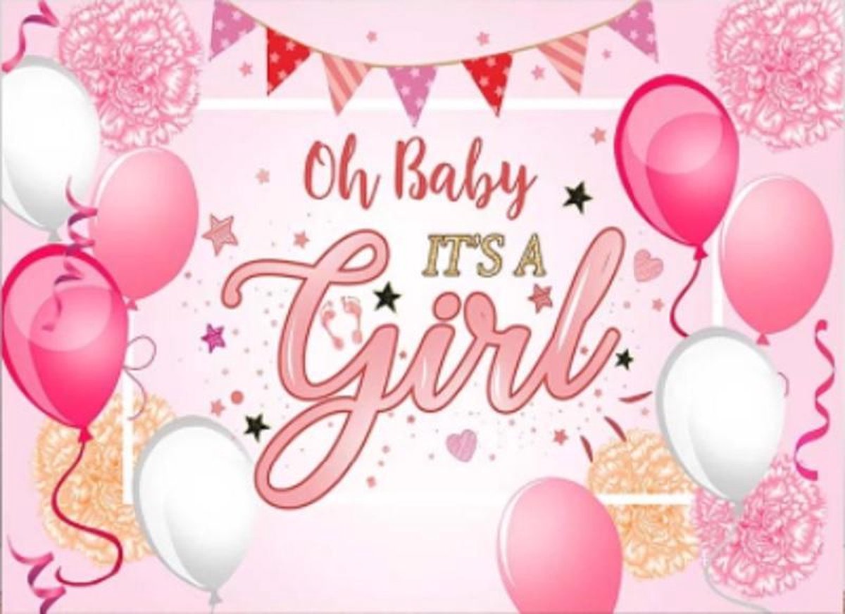 Geboorte - Oh baby its a girl - Versiering - Raam - Poster - Wanddoek - Banner van Polyester - 150cm (Breed) x 100cm (Hoog)