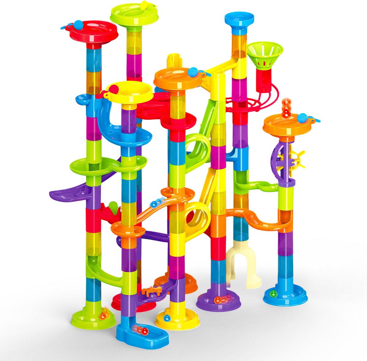 JUST23 Knikkerbaan GJH335 - Marble Run - 123 Onderdelen - Magische disco knikkers 4ST - Speelgoed van 3 tot 13 Jaar