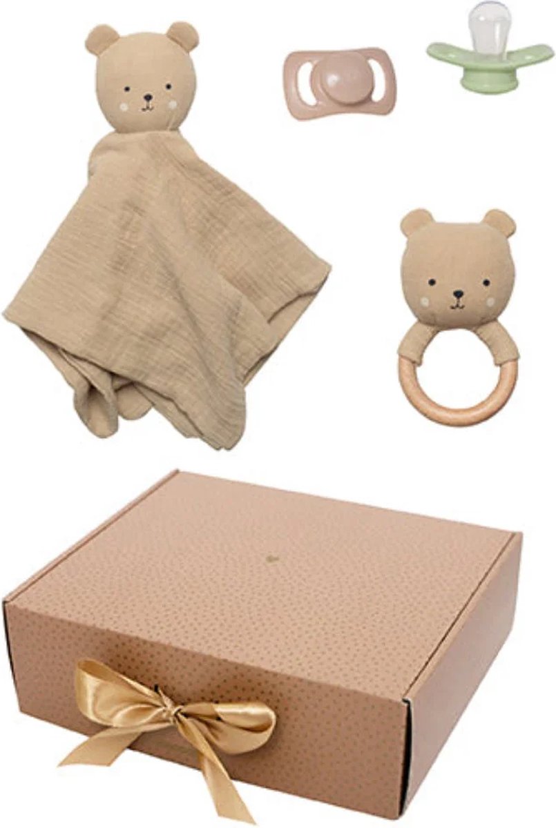 Jabadabado - Baby cadeau set Teddy - Knuffel, rammelaar en speentjes