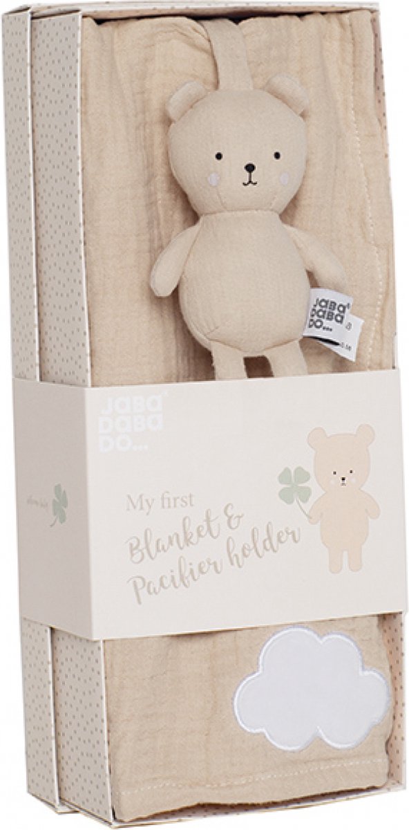 Jabadabado Cadeauset dekentje en speenhouder beer(bruin).