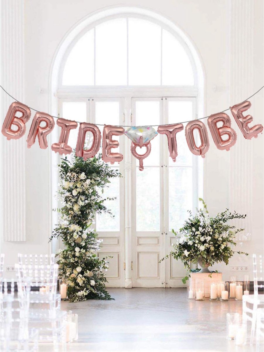 Bride To Be Ballonnen Set - Folieballonnen in Zilver/Goud en Rosegold - Vrijgezellenfeest Decoratie - Inclusief Diamant Ring Ballon