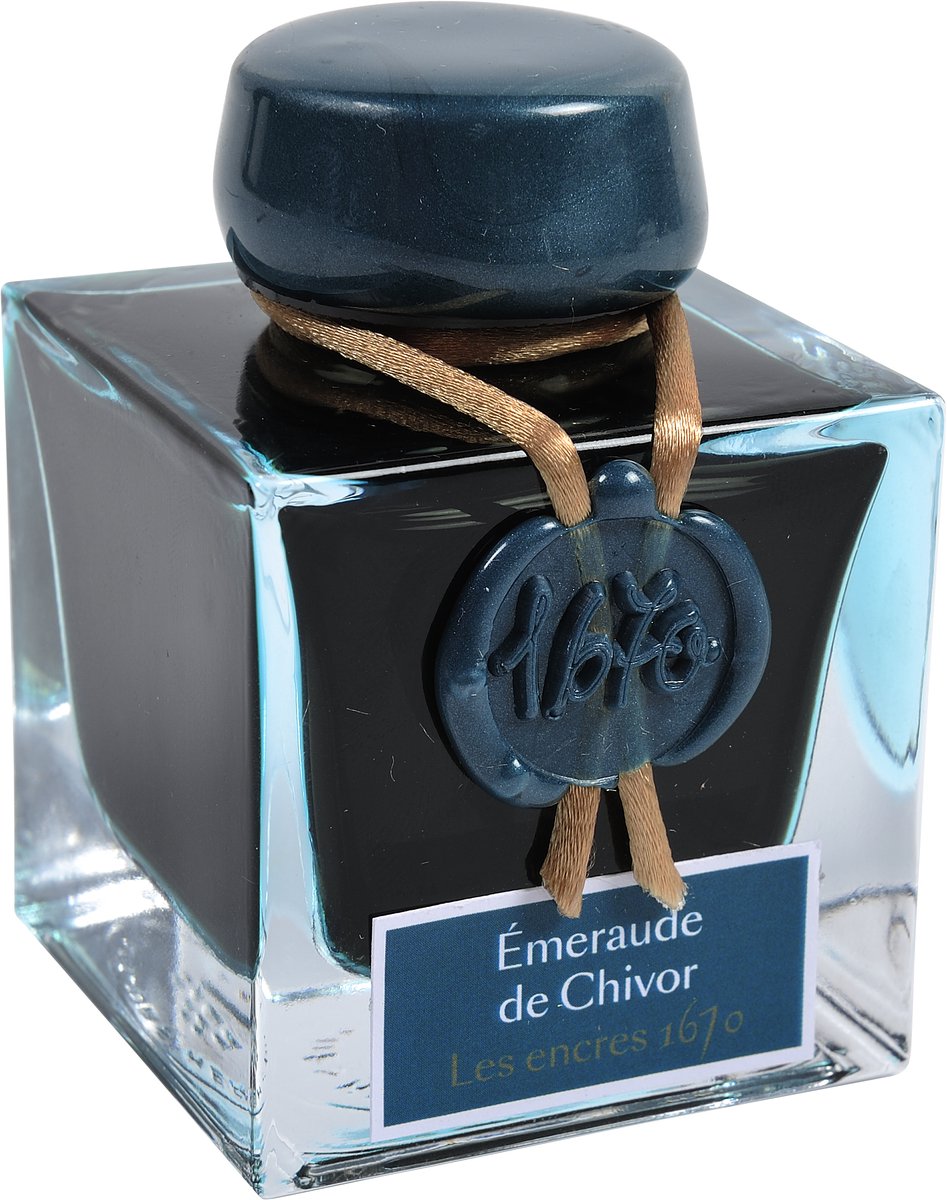 Jacques Herbin - Inkt 1670 - Émeraude de Chivor - 50 ml - Groen - gouden glitters